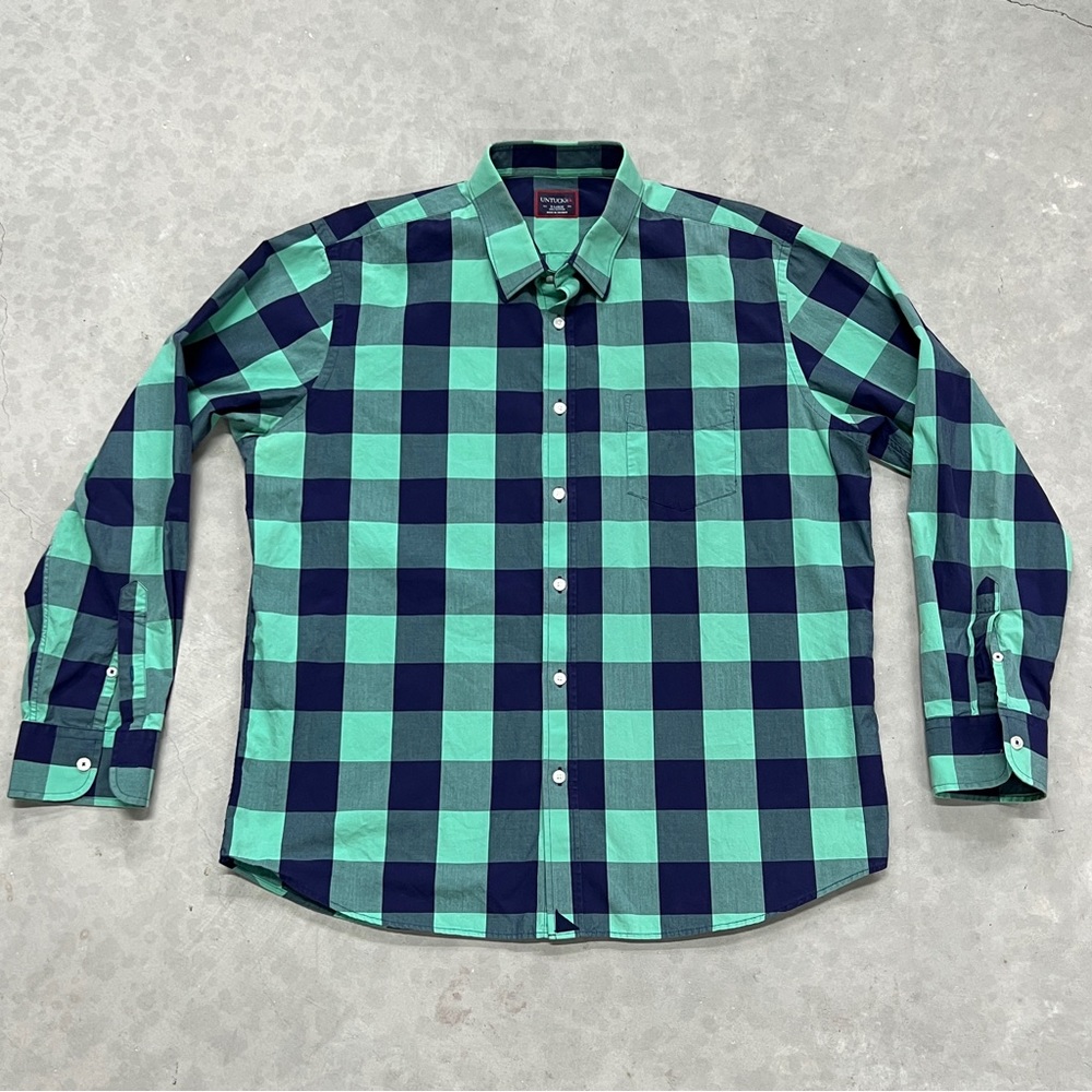 UNTUCKit Mens Long Sleeve Bonarda Blue/Green Checkerboard Button Up Shirt Sz XL